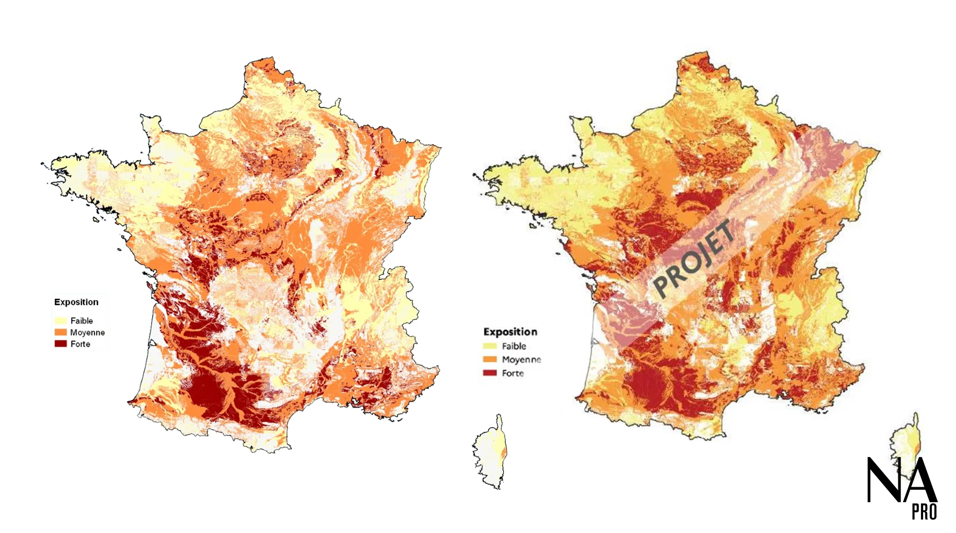Évolution de la carte du risque RGA en France entre 2019 et 2025