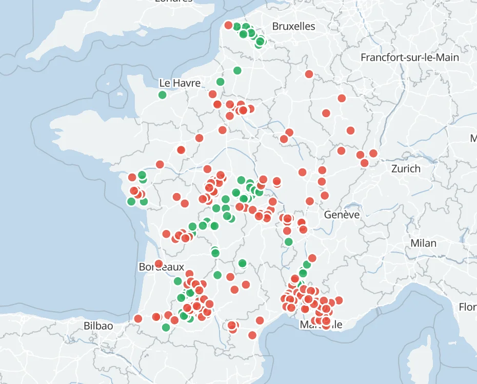 Carte des communes CatNat RGA reconnues et refusées dans l'arrêté du 13 mars 2026