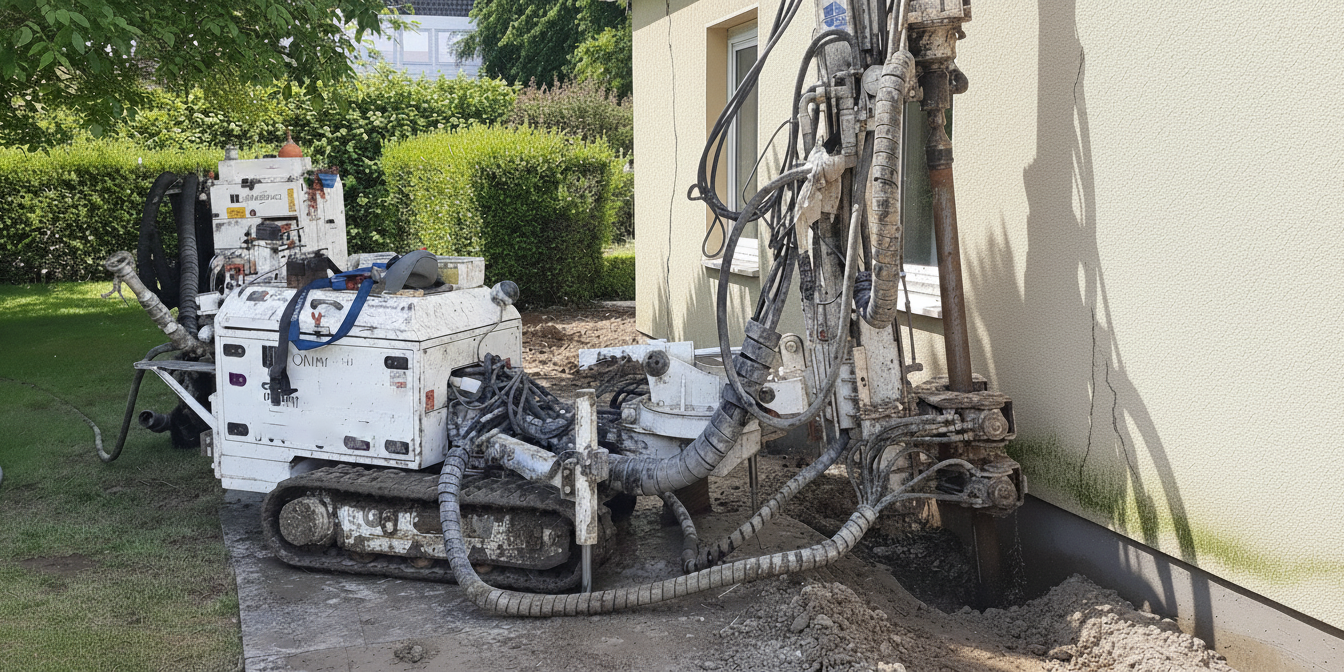 Chantier de forage pour installation de micropieux - fondations en profondeur